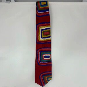 Desert Designs Jimmy Pike NECKTIE Neck Tie 100% Italian SILK Art To Wear Red